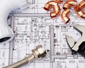 Plumbing Components Arranged On House Plans