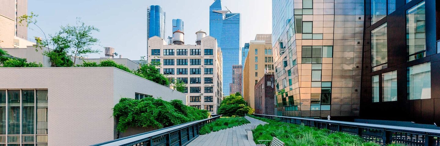 High Line Park and skyscrapers of Hudson Yards, New York City, USA
