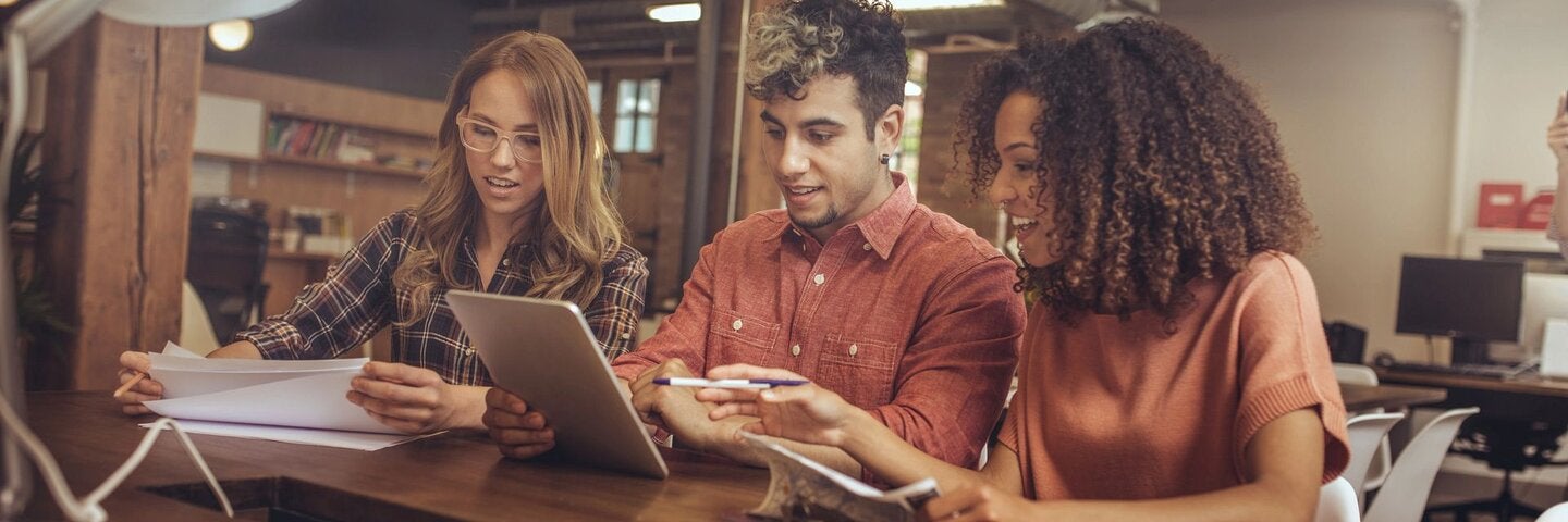 Students discussing grants