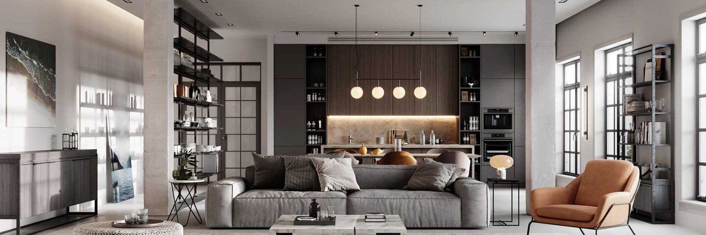 Interior house with unique lighting and rug