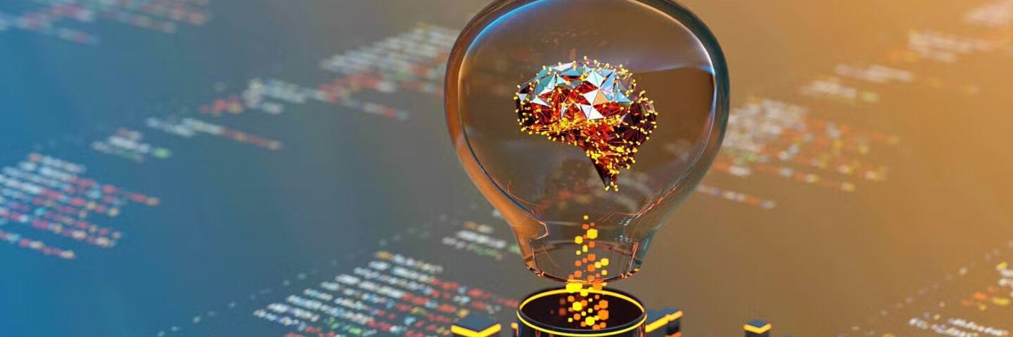 light bulb with AI brain