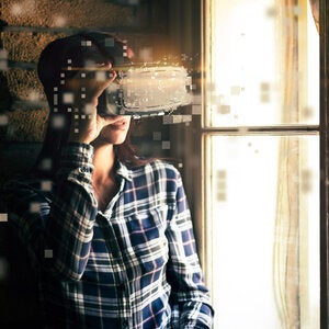 Woman using VR headset